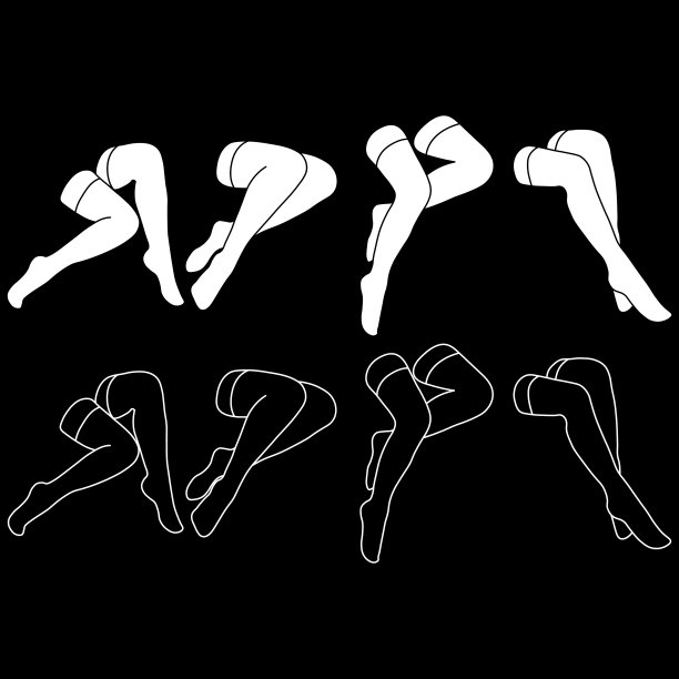 女性袜子轮廓和剪影简单的极简主义矢量图标。女性的腿。轮廓吸引脚，矢量插图。女人的腿在黑色背景孤立。图片下载