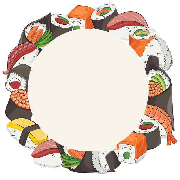 日本料理，套餐。用于餐厅菜单和海报。交付站点矢量平面插图孤立在白色框架背景。寿司卷饭团酱油套装。股票的照片。图片下载