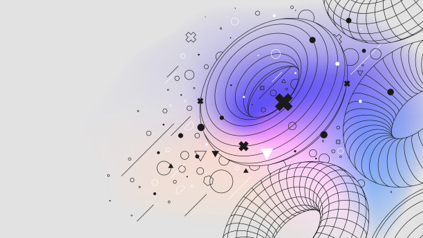 未来主义连接结构低聚数字环结构，矢量海报与奇怪的线框几何形状的现代设计的野兽派的灵感图片下载