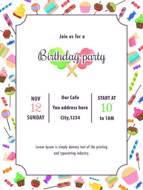 生日邀请。矢量彩色模板图片下载