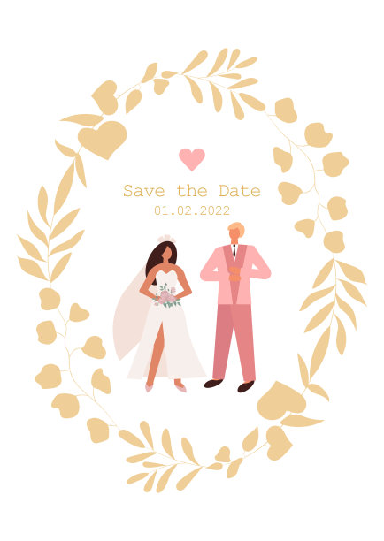 有金镜框的新娘和新郎的婚礼卡片图片下载