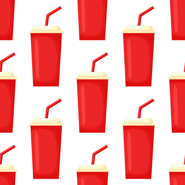 苏打纸杯无缝图案。冷饮概念图标。矢量插图在平面风格。矢量图图片下载