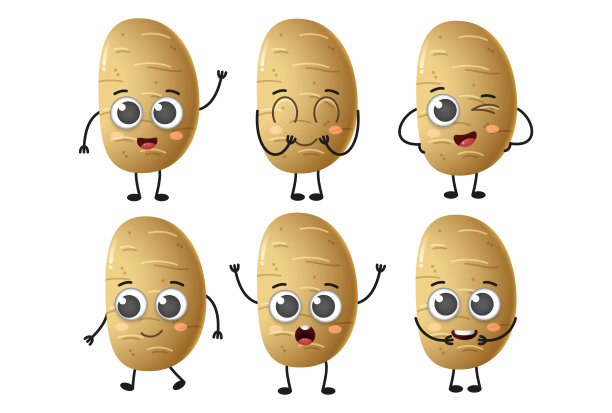 可爱的卡通土豆蔬菜向量字符集孤立的白色背景图片下载