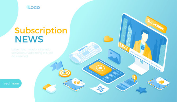 突发新闻，时事通讯订阅，更新。在线新闻和媒体新闻来源。网站与广播在监视器上。网站等距矢量插图。图片下载