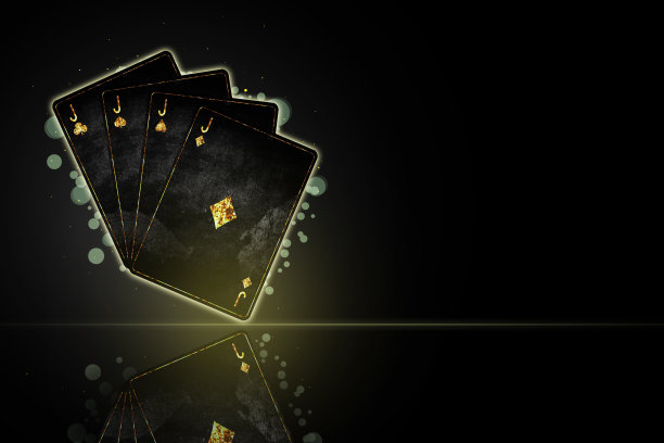 四张杰克，黑色背景的垃圾牌。反射。副本的空间。广场方向。扑克的背景。玩扑克牌。图片下载