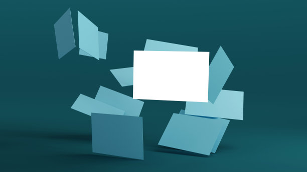 白色空白名片堆叠，绿色背景上的名片模型，推广公司品牌，3D渲染。图片下载