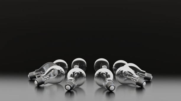 灯泡在黑暗的空房间，3D渲染。图片下载