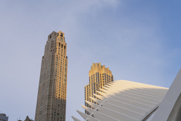 美丽曼哈顿的建筑在美丽的蓝天下的建筑图片下载