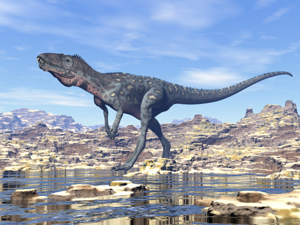 沙漠中的马西雅龙恐龙- 3D渲染图片下载