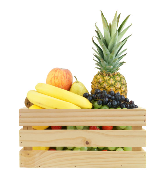 白色板条箱，热带水果隔离图片下载