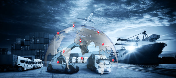 智能技术概念与全球物流合作伙伴工业集装箱货运船，物联网概念快速或即时航运，网上货物订单全球图片下载