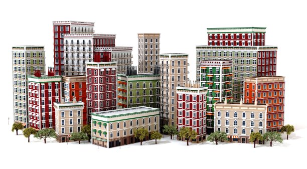 美丽的城市，周期性的建筑风格。3 d渲染图图片下载