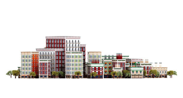 美丽的城市，周期性的建筑风格。3 d渲染图图片下载