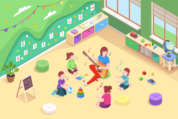 幼儿园小朋友学唱等距设计图片下载