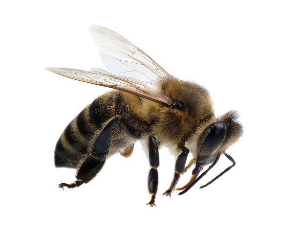 一只蜜蜂被孤立在白色背景上。宏观照片。图片下载