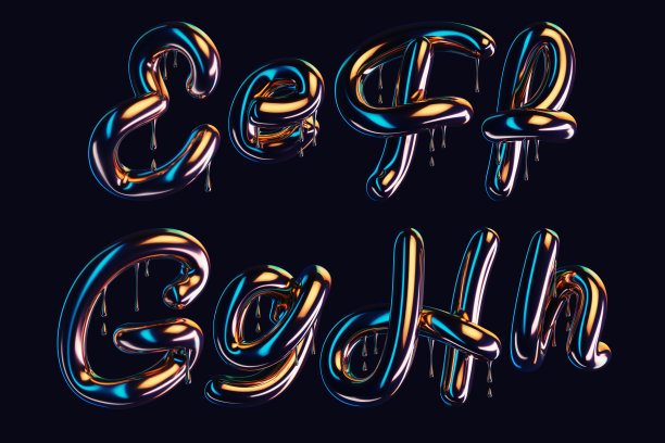 3d渲染深色字体与滴水光泽效果图片下载