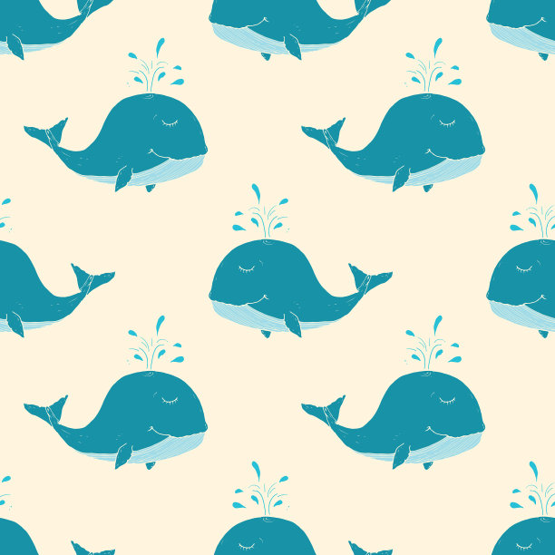 可爱的鲸鱼无缝图案卡通手绘图片下载