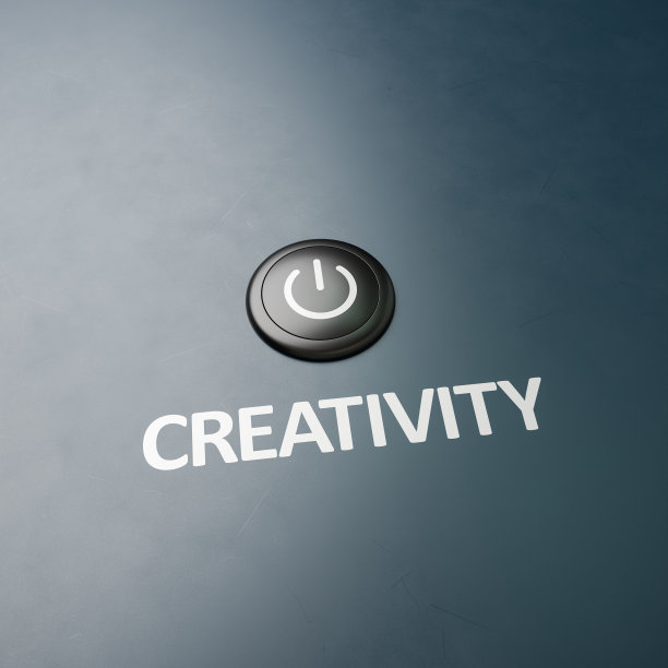黑色按钮，以“创造力”作为标签-概念，实施措施，开启创造力。复制空间周围更好的裁剪图片下载
