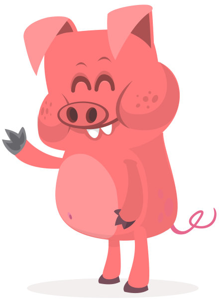 快乐卡通猪呈现。农场动物。一个微笑的小猪孤立在白色的插图图片下载