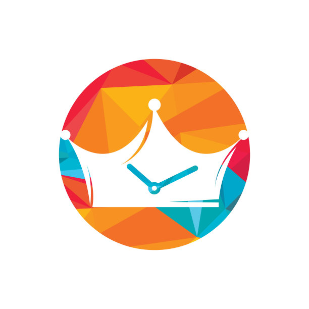 王时矢量logo设计模板。皇冠与时钟图标矢量标志设计。图片下载