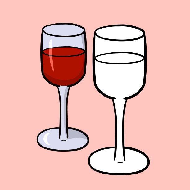 一组带有草图的彩色图像。一套盛酒的玻璃酒杯。矢量插图，卡通风格图片下载