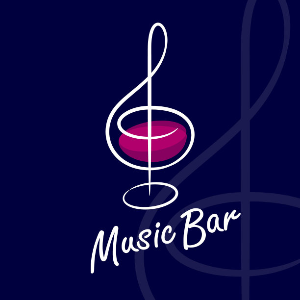 音乐酒吧图标。高音谱号如酒杯盛酒。卡拉ok和音乐俱乐部。图片下载