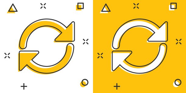 循环图标在漫画风格。重用卡通矢量插图在白色孤立的背景。回收喷溅效果标识的经营理念。图片下载