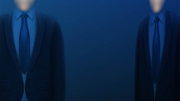 两个穿着黑色西装的成功商人。矢量图图片下载