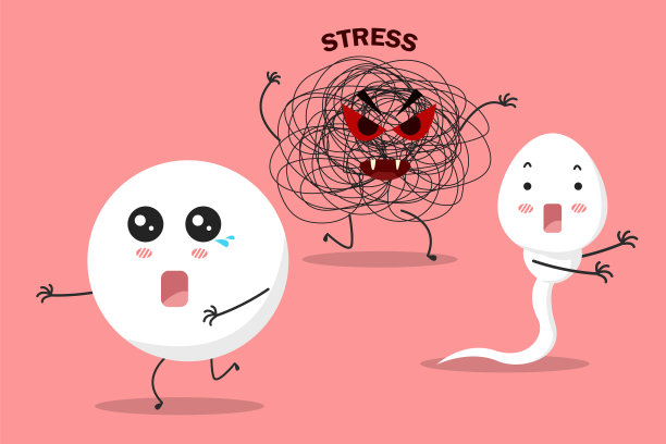 精子和卵子逃离压力卡通人物。避免压力对健康的精子和卵子概念。矢量插图。图片下载