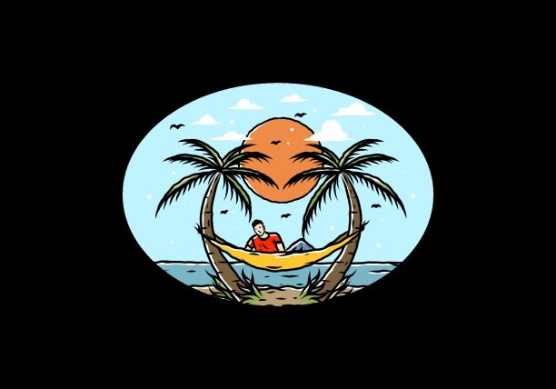 在沙滩上的吊床上放松图片下载