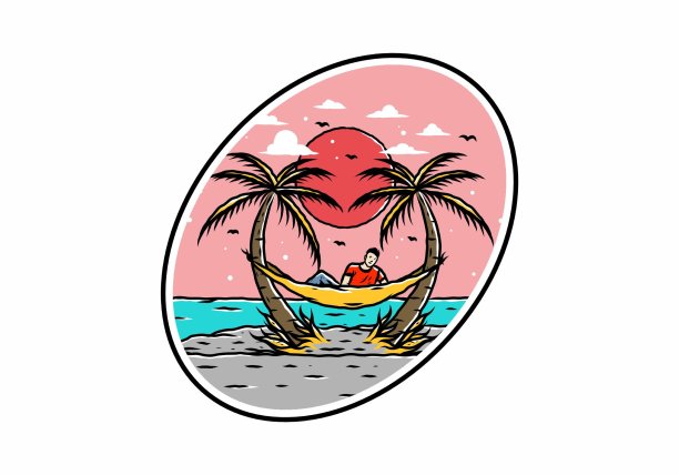 在沙滩上的吊床上放松图片下载