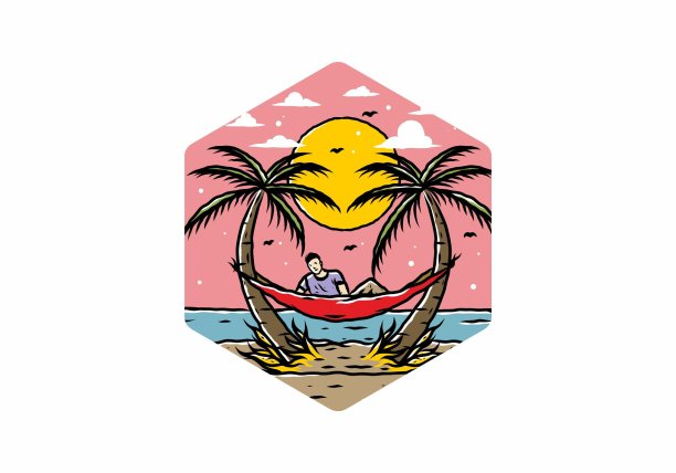 在沙滩上的吊床上放松图片下载