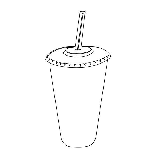 带吸管的塑料杯。孤立的艺术线条图片下载