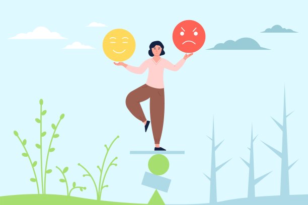 女性情感的平衡。情绪控制，行为和情绪。女人的生活方式，选择快乐的日子或悲伤的日子。心理学学科最近的矢量概念图片下载