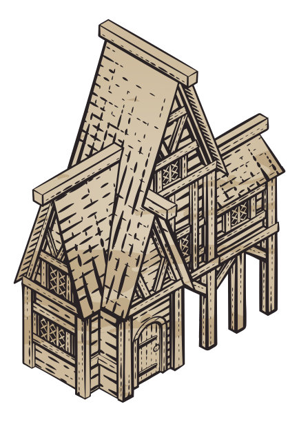 中世纪建筑地图图标古董插图图片下载