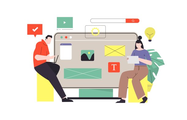 设计师做演示，做新项目。网页设计师团队设计新网站、登陆页面或移动应用程序的原型。团队合作概念矢量图图片下载