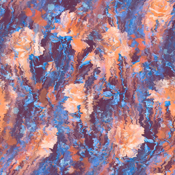 无缝垃圾碎花扭曲图案。在脏的酸洗质地上退化的花蕾。现代植物背景。模糊变形玫瑰印花。图片下载