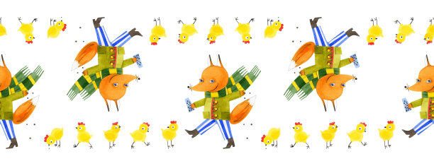 无缝边界与有趣的卡通动物。图片下载