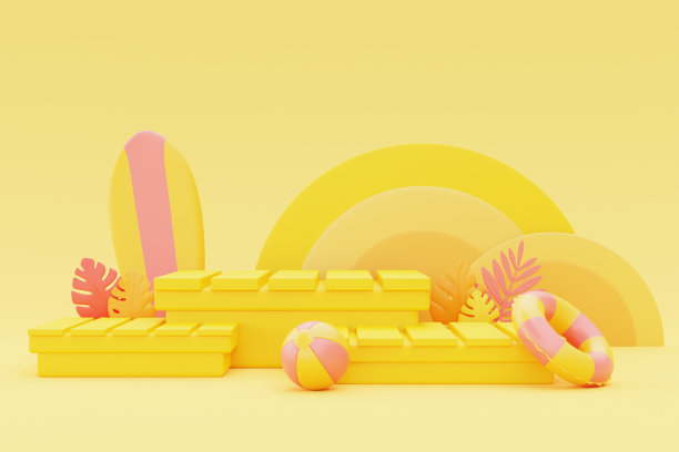 夏季展示用夏季元素，3d渲染。图片下载