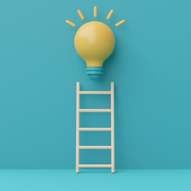 3d渲染带有楼梯的发光灯泡，创意和开发，创意和创新概念，简约风格，3d渲染。图片下载