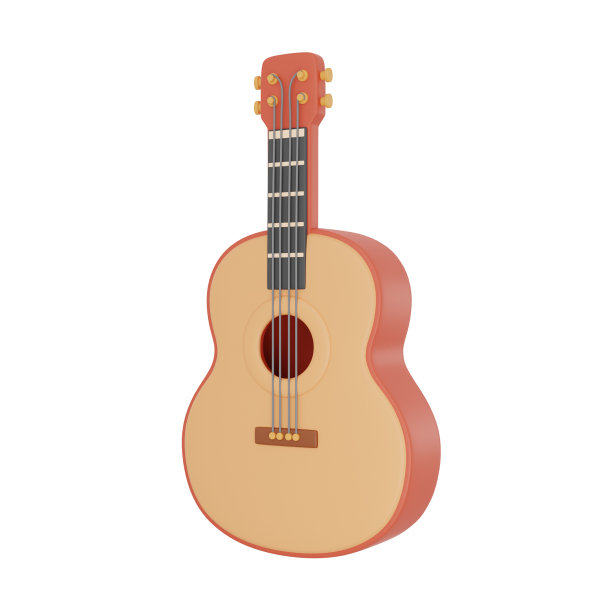 吉他孤立在灯光背景，露营设备，夏令营概念，3d渲染。图片下载