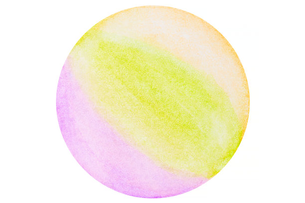 剪出圆形元素的橙色，绿色和粉红色水彩画在白色的背景。图片下载