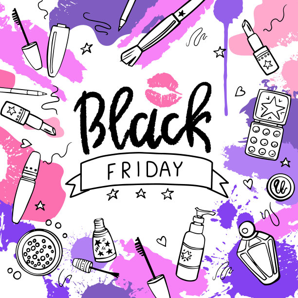 矢量手绘黑色星期五横幅。销售化妆品。对象是孤立的。图片下载