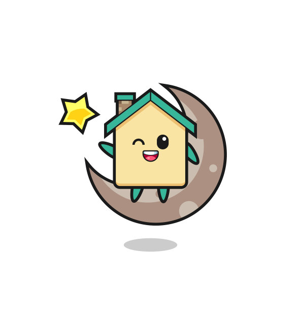 房子卡通坐在半月上图片下载