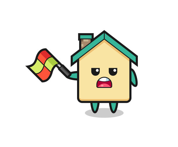 卡通屋作为线裁判举起旗帜图片下载