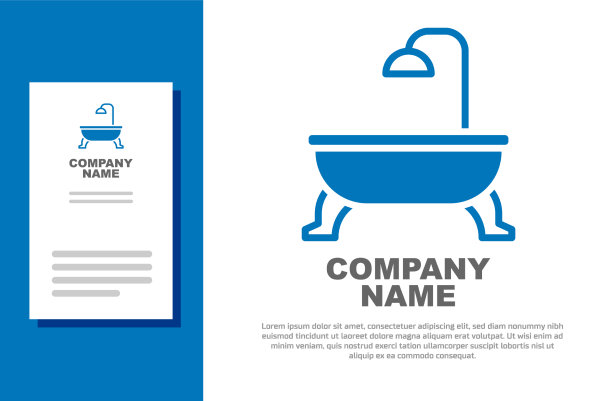 蓝色浴缸图标孤立在白色背景图片下载