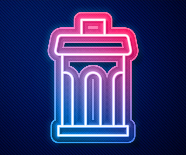 发光的霓虹灯线垃圾桶图标孤立在蓝色图片下载