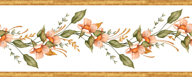 有花卉图案的装饰性镶边无缝背景与花朵和树叶图片下载