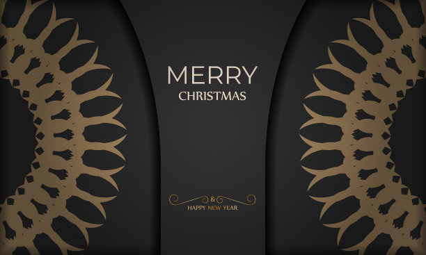 黑色的新年快乐小册子配上冬季的橙色图片下载