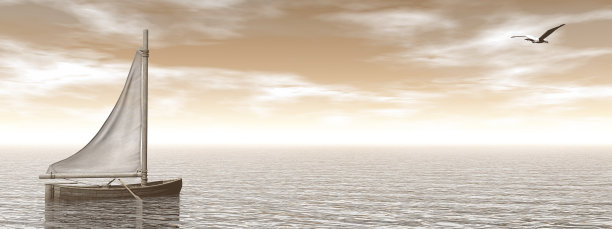 海洋上的小帆船- 3D渲染图片下载
